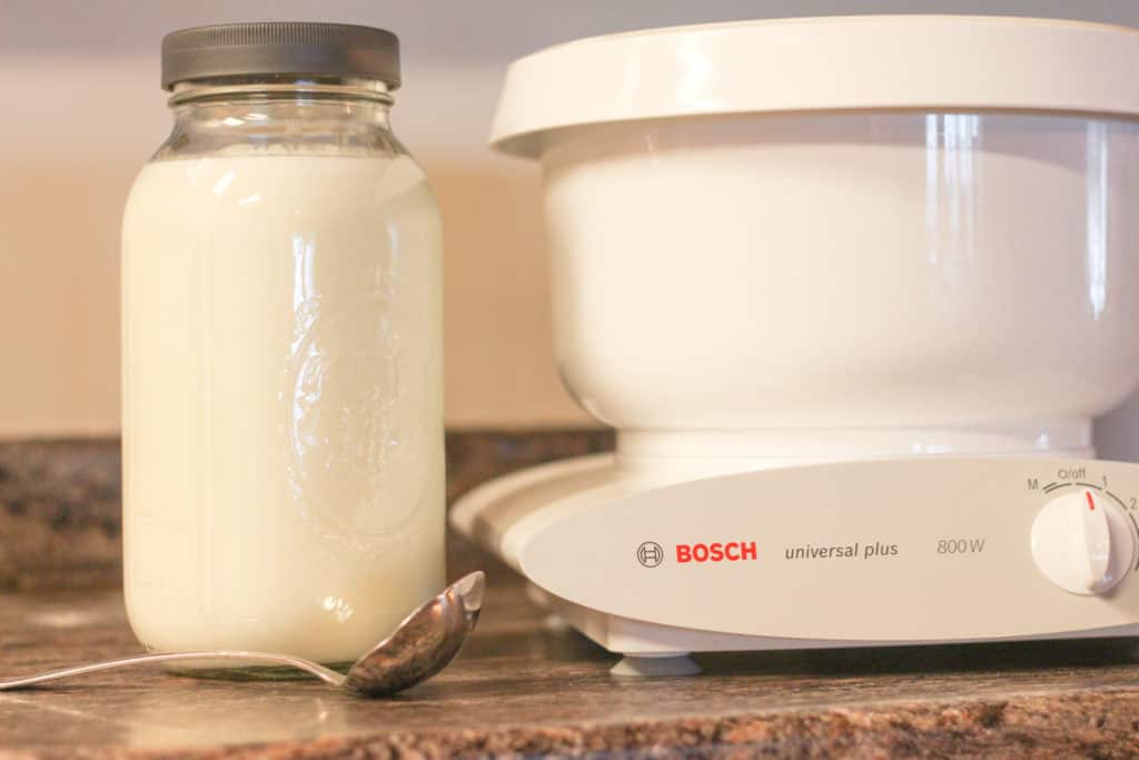 Bosch mixer and jar of milk