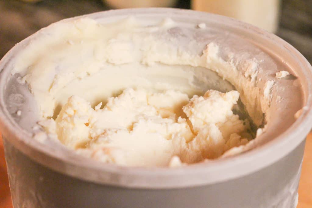 Homemade vanilla ice cream in a machine