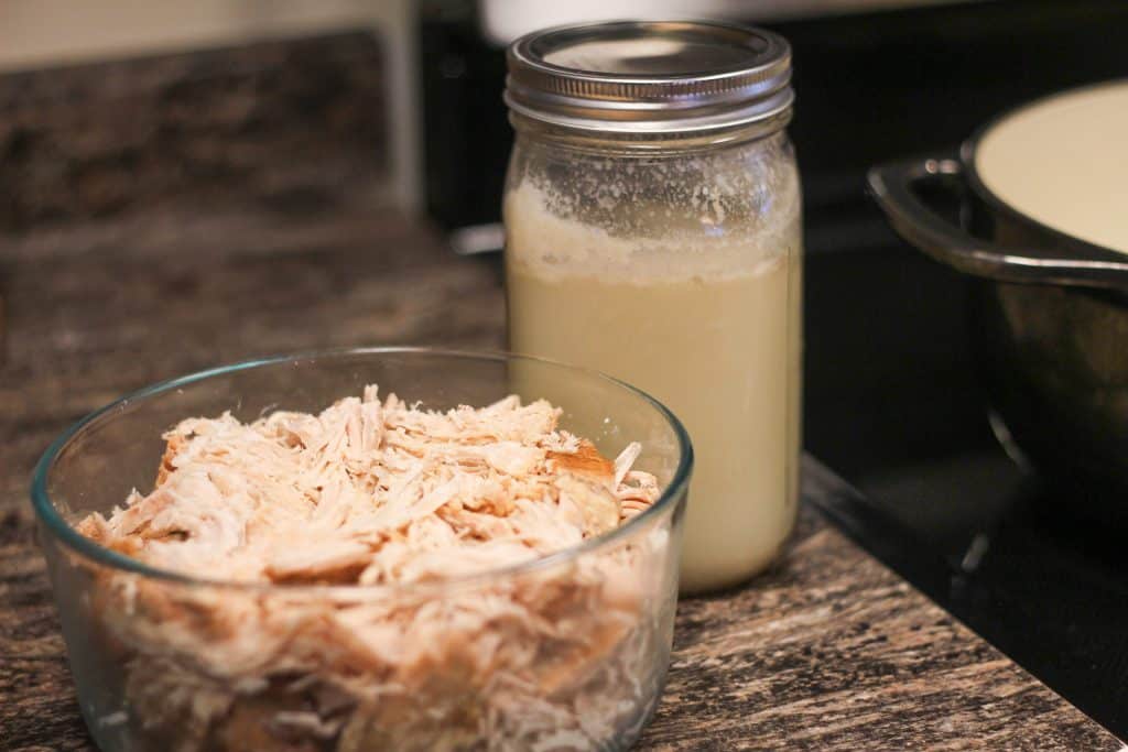 leftover shredded turkey and a jar of stock