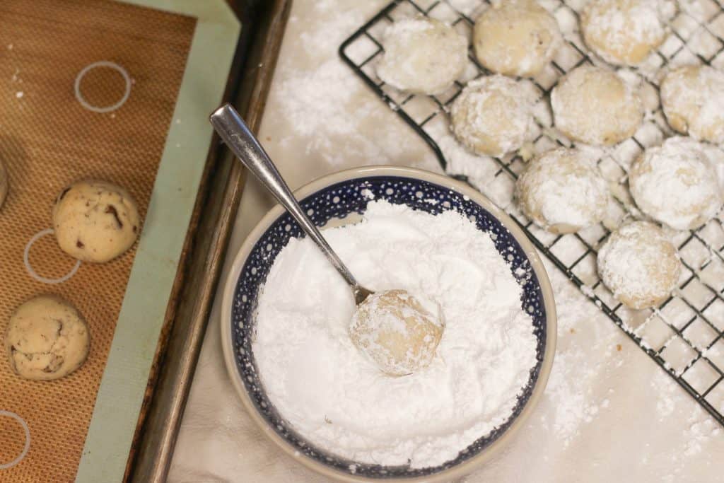 Cookies from baked to rolled in powdered sugar