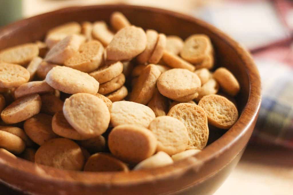 cookies in a wooden bowl