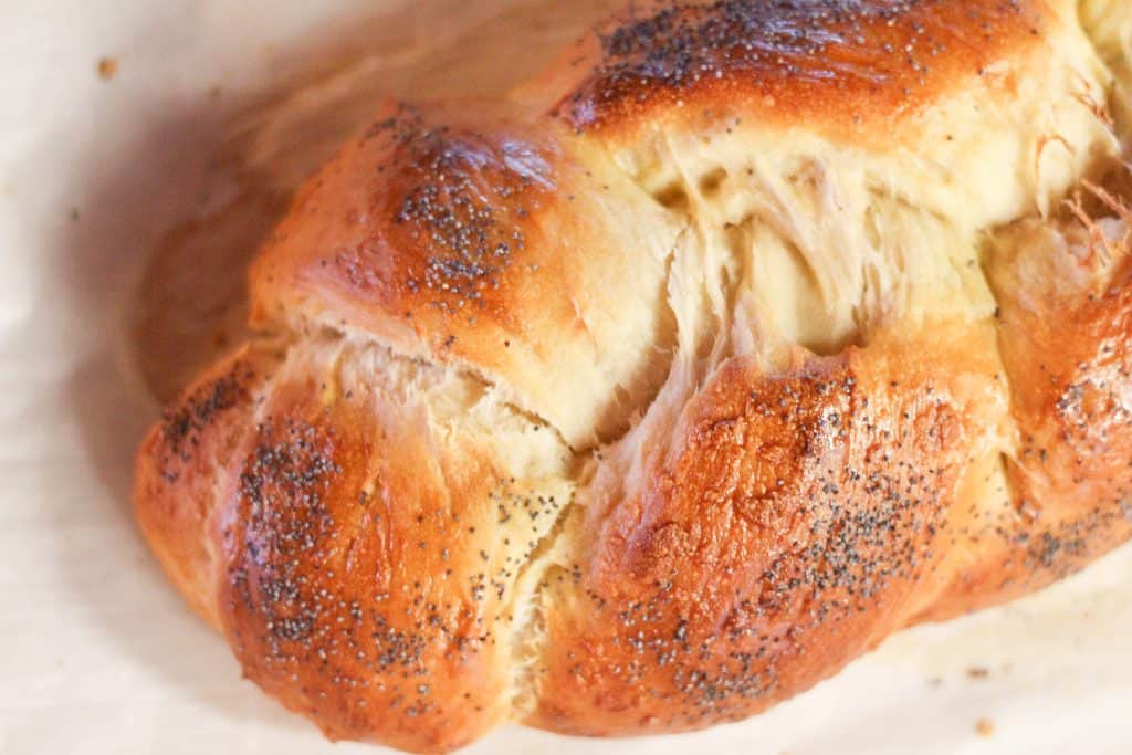 Top view of freshly baked braided bread