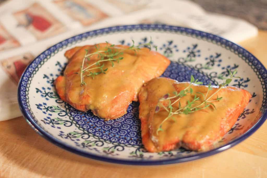 2 honey mustard glazed salmon fillets